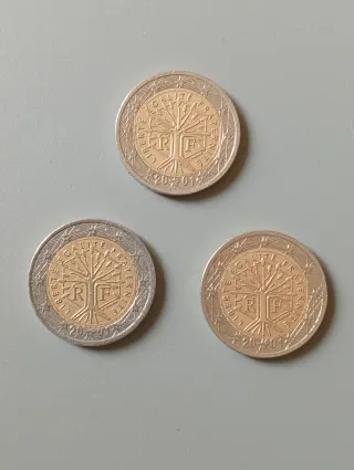 3 Monedas 2€ Francia 2001 con errores de acuñación