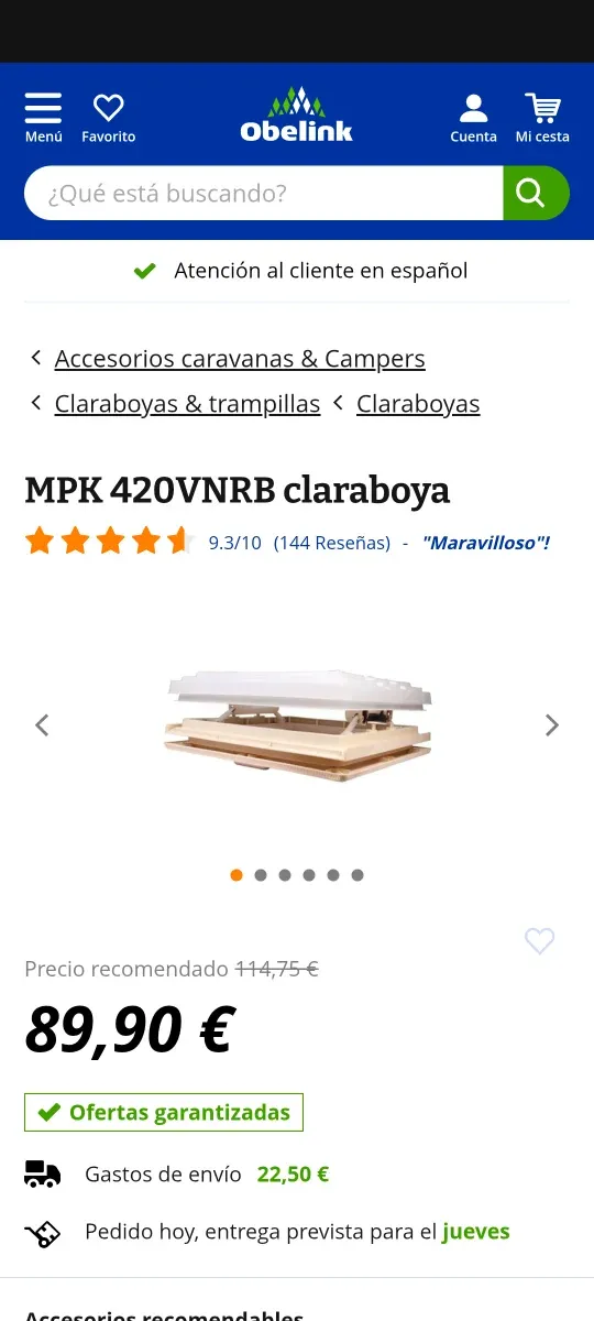 Claraboya autocaravana MPK 420VNRB