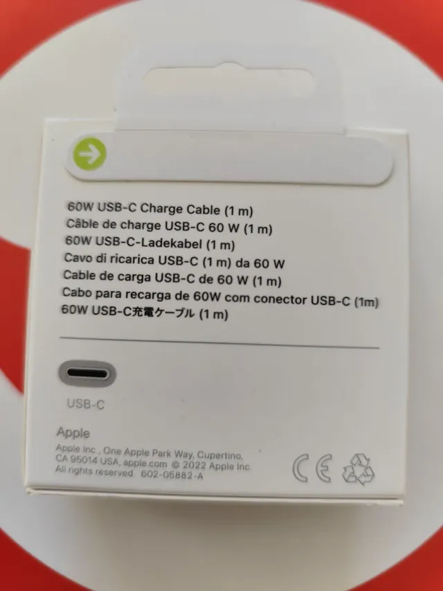 Cable Carga USB-C 60W Apple 1m