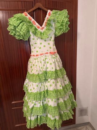 Traje Flamenca Lunares Blanco y Verde T.42