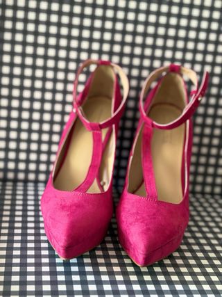 Zapatos de fiesta rosa tacón plataforma