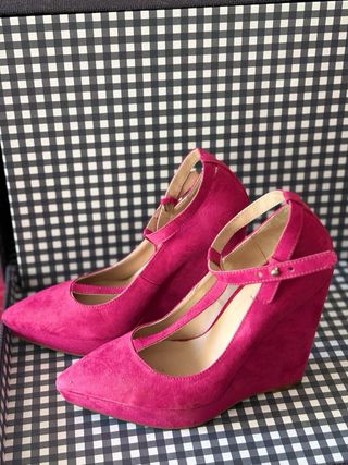 Zapatos de fiesta rosa tacón plataforma