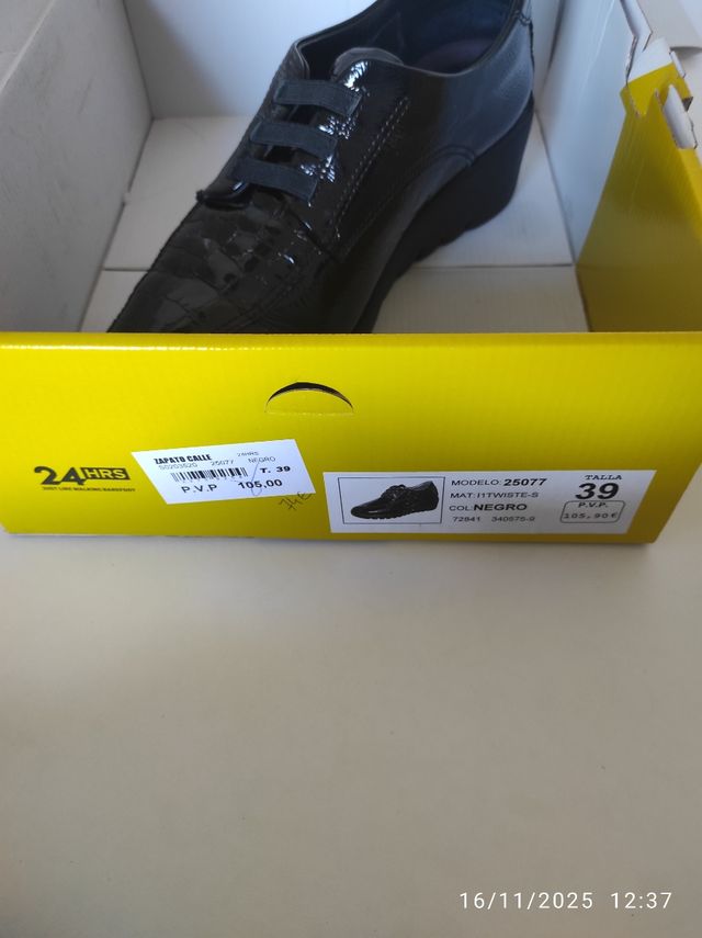 Zapatos Mujer 24HRS Talla 39 Negro Piel