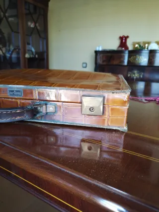 Maletín antiguo piel cocodrilo