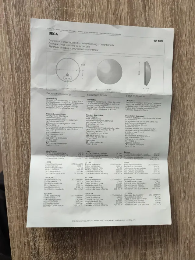 Aplique techo o pared redondo 35 cm led Bega 12139