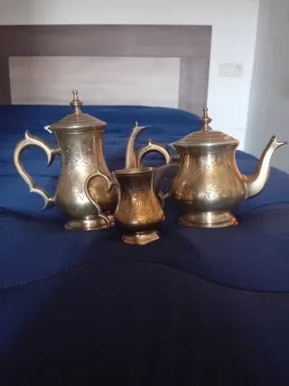 Juego té/café antiguo plata labrada