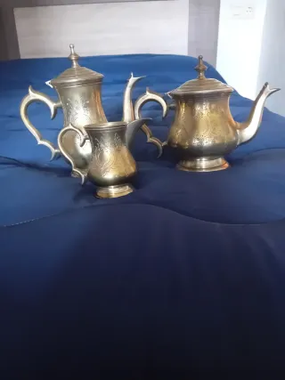 Juego té/café antiguo plata labrada