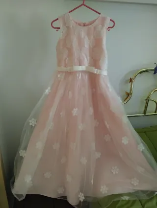 Vestido fiesta niña rosa y blanco