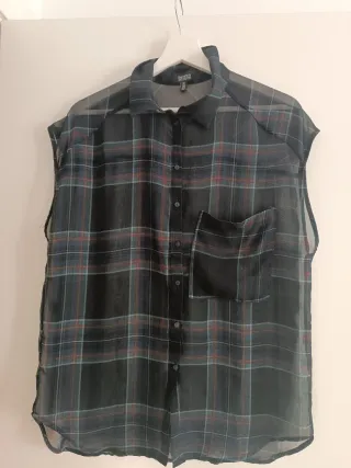 Blusa cuadros escoceses gasa sin mangas S