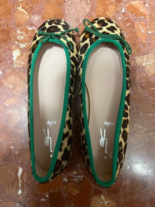 Manoletinas leopardo y verde talla 37