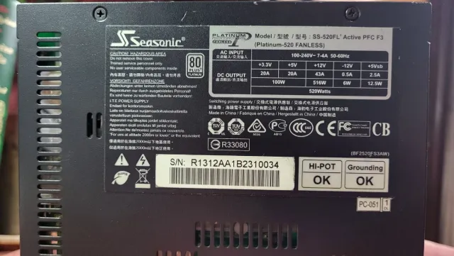 Fuente Alimentación Seasonic 520W 80 Plus Platinum