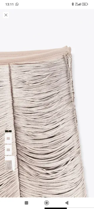 Falda Zara M flecos rosa palo