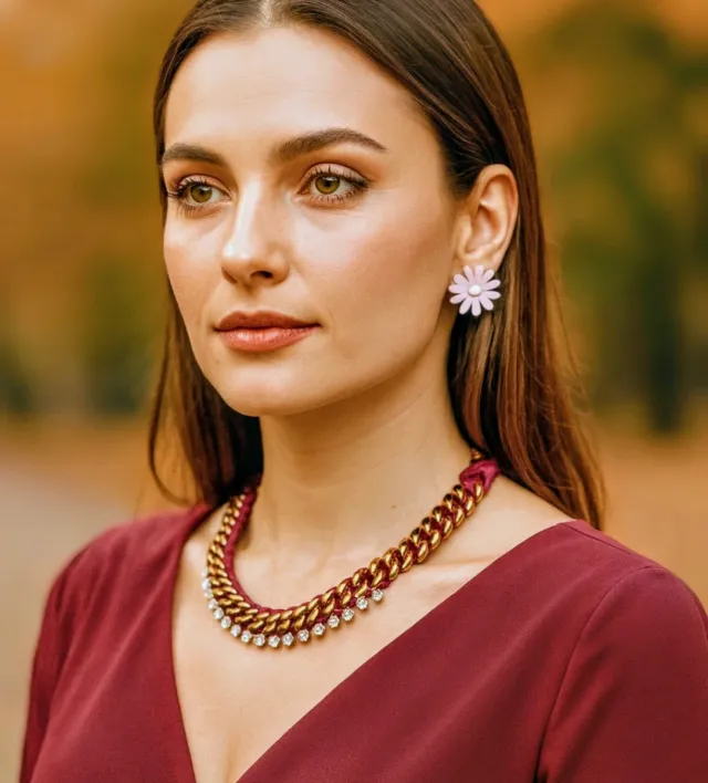 Conjunto Colar e Brincos Novo Dourado e Rosa