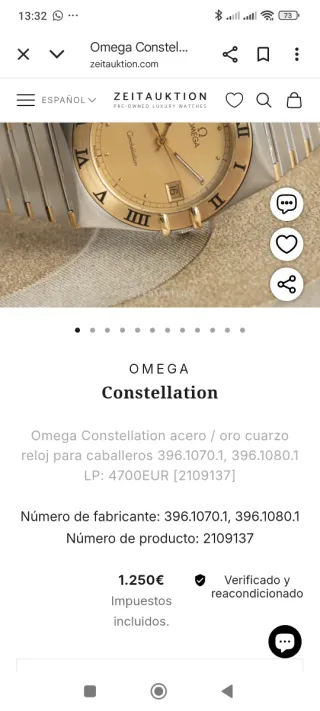 Reloj Omega Constellation Oro y Plata