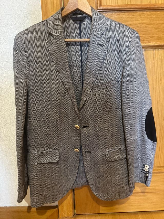 Americana Massimo Dutti Lino Gris  Hombre