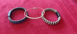 Lote 3 Pulseras Cuero y Metal