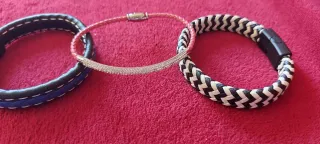 Lote 3 Pulseras Cuero y Metal