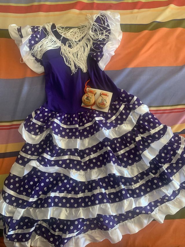 Traje Sevillana Niña 8 Años + Castañuelas