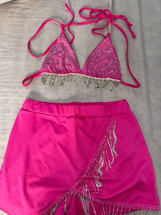 Conjunto brillante rosa y plateado