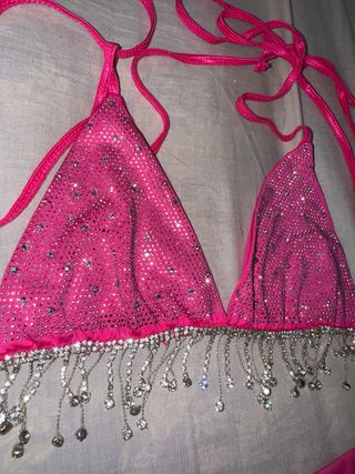 Conjunto brillante rosa y plateado