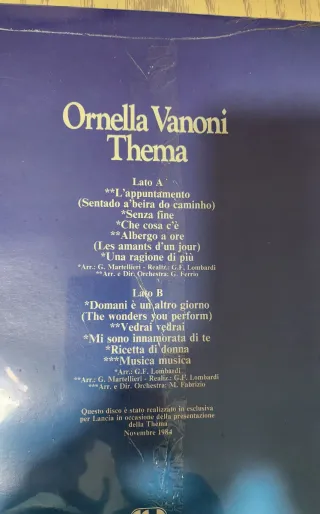 Ornella Vanoni Thema 33 Giri Vinile NuovoSigillato