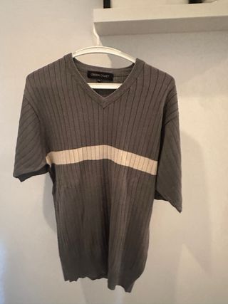Camiseta manga corta gris y beige