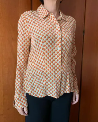 Camicia 100% Seta Fantasia Arancione Giallo