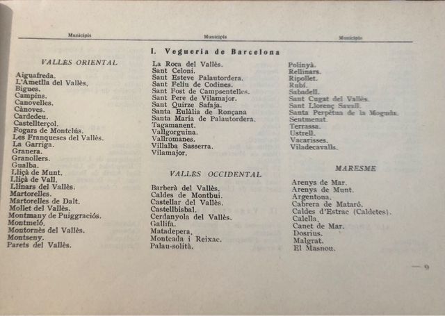 Divisio territorial de Catalunya 1936