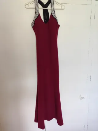 Vestido fiesta granate y plateado