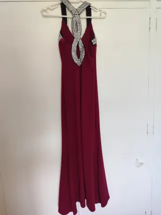 Vestido fiesta granate y plateado