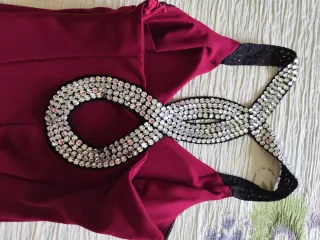 Vestido fiesta granate y plateado