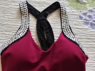 Vestido fiesta granate y plateado