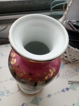 Jarrón Porcelana Moloza Dorado y Rosa