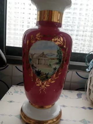 Jarrón Porcelana Moloza Dorado y Rosa