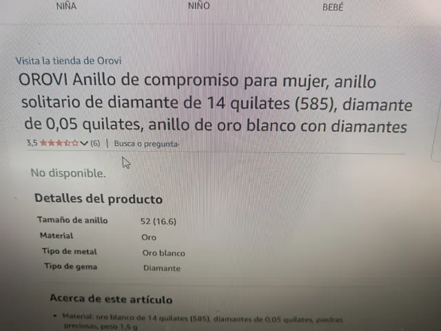 Anillo Oro Blanco 14k Diamante Orovi