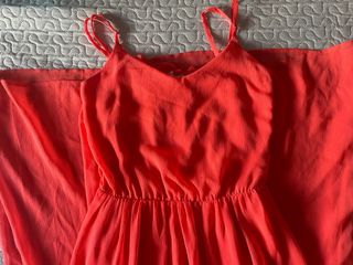 Vestido largo tirantes color coral