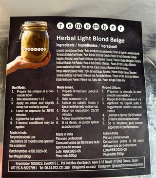 Coloración vegetal pelo Remember Rubio Beige
