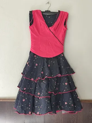 Traje Flamenca Vaquera Azul y Rosa