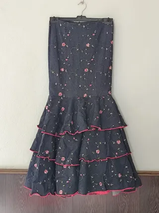 Traje Flamenca Vaquera Azul y Rosa