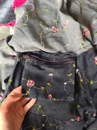 Traje Flamenca Vaquera Azul y Rosa