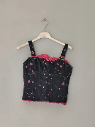 Traje Flamenca Vaquera Azul y Rosa