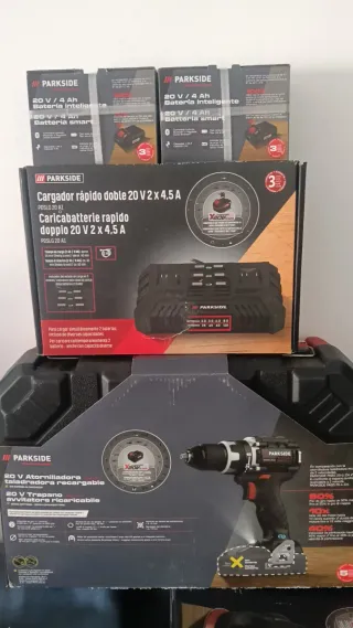 Parkside Cargador Doble y Taladro 20V