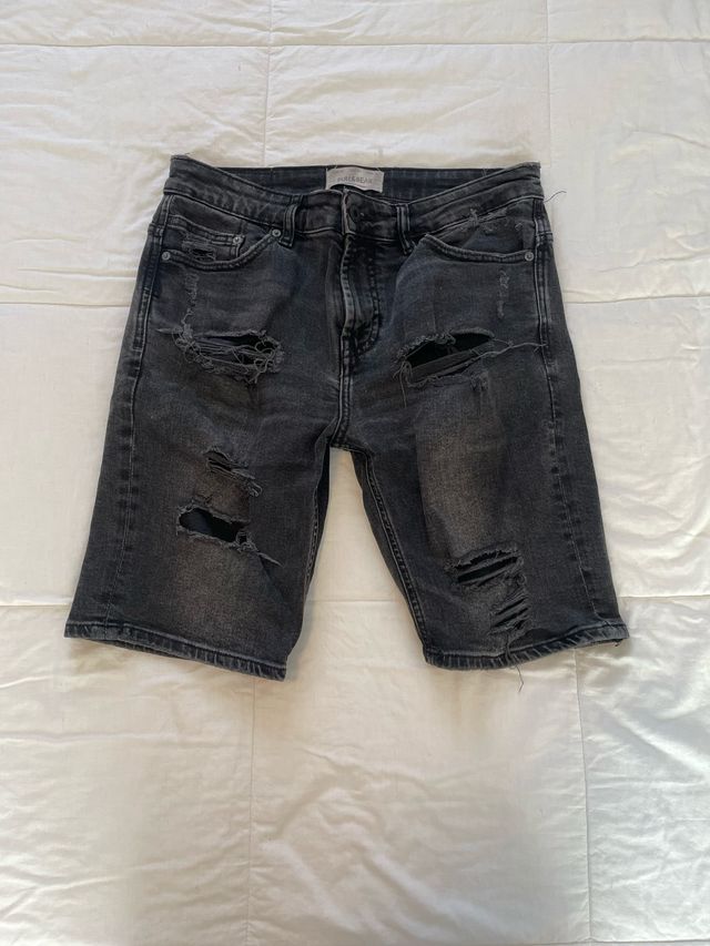 Pull&Bear Shorts Vaqueros Rotos Negros