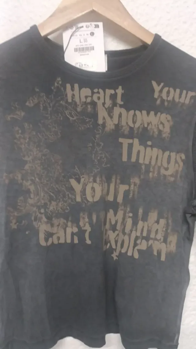 Camiseta Bershka gris estampada Talla L