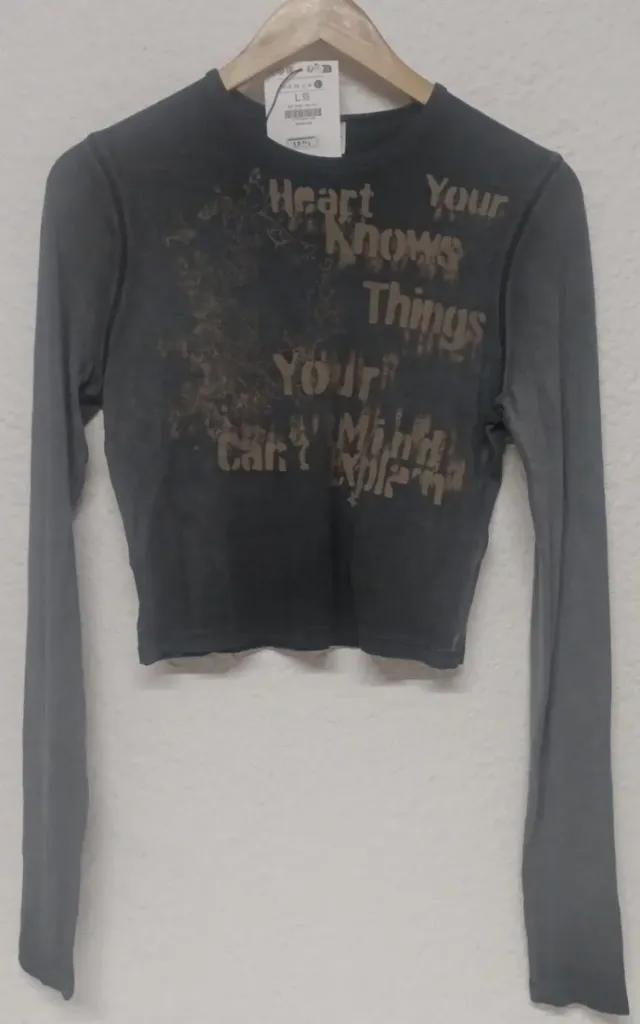 Camiseta Bershka gris estampada Talla L