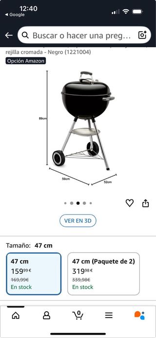 Barbecue a carbone Weber Compact 47 cm Nuovo