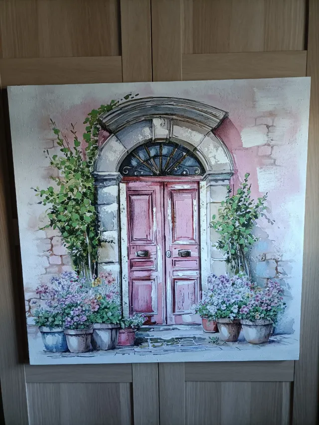 Lienzo grande decorativo puerta y flores