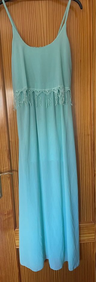 Vestido largo de tirantes verde agua