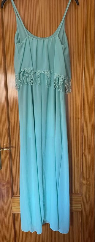 Vestido largo de tirantes verde agua