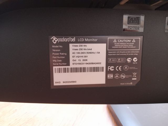 Pantalla Packard Bell Negra
